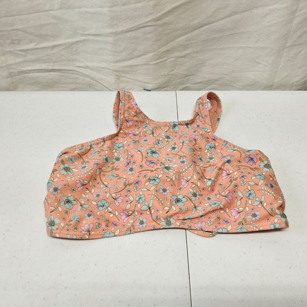 Blu Floral Bikini Top Womens Large Peach High Neck Keyhole Tie Back‎ Swimwear